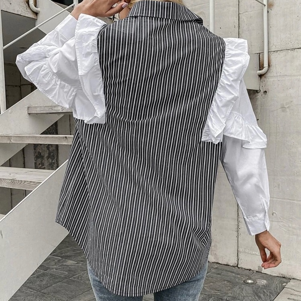 Stripe Ruffle trim button through blouse - Picture 4 of 4
